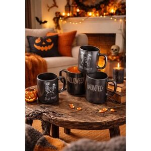 Rae Dunn Magenta Halloween Mug Set of 4 Black Orange Skeleton Mugs